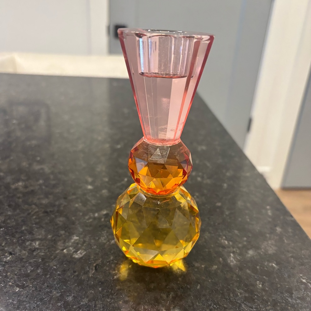 Anthropologie Glass Elegant Pink and Orange Glass Candle Holder